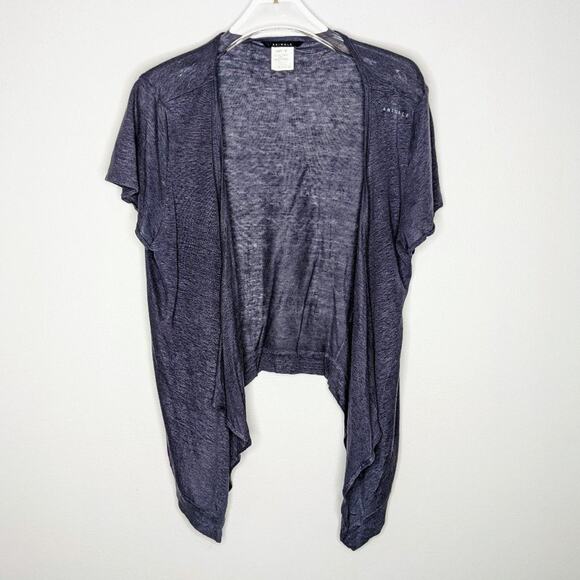 Animale Tops - Animale Blue Short Sleeve Linen Open Front Cardigan Size M